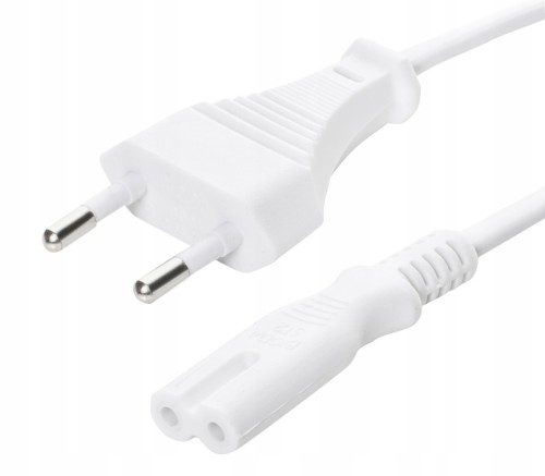 Kabel zasilający 1,8m EU C7 ósemka 2-PIN RTV AGD TV biały